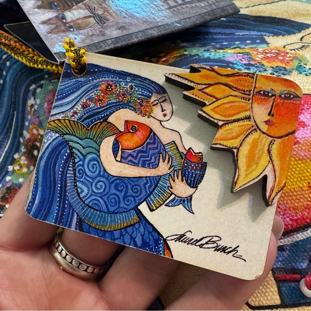 Laurel Burch bag,mermaid & fish,beaded beautiful + matching mirror charm Y2K❤️ - Picture 4 of 8